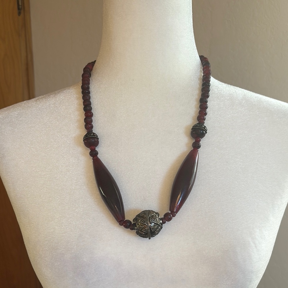 Elegant Burgundy Beaded Necklace